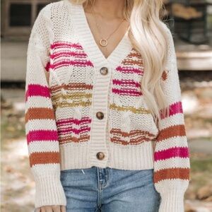 Sadie & Sage Pink and Orange Cardigan Sweater